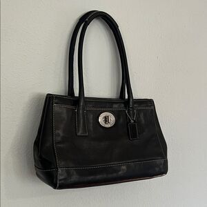 Coach Hampton Madeline Black Leather Satchel Bag Y2K Vintage Carryall Purse